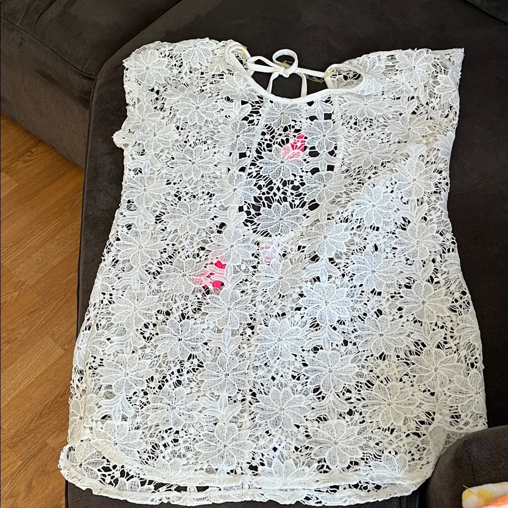 White Floral Crochet Lace Bathing suit cover up